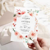 Invitation Rose rose et pivoines Mariage de Bohême