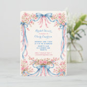 Invitation Rose rose et rubans bleus vintage (Debout devant)