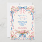 Invitation Rose rose et rubans bleus vintage (Devant)