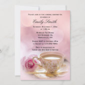 Invitation Rose rose et Teacup | Thé de Fête des mariées (Devant)