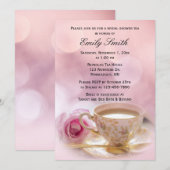 Invitation Rose rose et Teacup | Thé de Fête des mariées (Devant / Derrière)