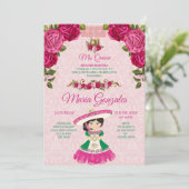 Invitation Rose rose et vert Floral Fiesta Mexicaine Mis Quin (Debout devant)