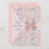 Invitation Rose rose étincelle Filles Anniversaire Fête Invit (Devant / Derrière)