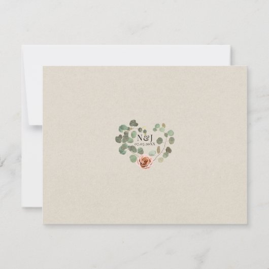 Invitation Rose rose & Eucalyptus Coeur Mariage rustique RSVP (Dos)