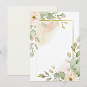 Invitation Rose rose, eucalyptus et cadre doré mariage vierge