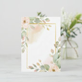 Invitation Rose rose, eucalyptus et or cadre blanc mariage (Debout devant)