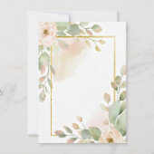 Invitation Rose rose, eucalyptus et or cadre blanc mariage (Devant)