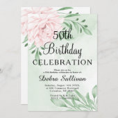 Invitation Rose rose Eucalyptus Feuillage 50e anniversaire (Devant / Derrière)