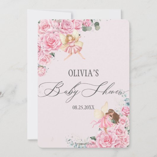 Invitation Rose rose Fées Arch Baby shower Invitat (Dos)