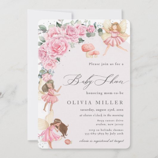 Invitation Rose rose Fées Arch Baby shower Invitat (Devant)