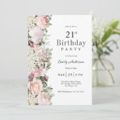 Invitation Rose rose féminin Floral 21e fête d'anniversaire (Debout devant)