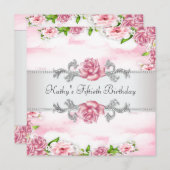 Invitation Rose rose femmes 50e fête d'anniversaire (Devant / Derrière)