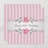 Invitation Rose rose femmes 60e fête d'anniversaire (Devant / Derrière)