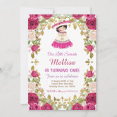 Invitation Rose rose Fille Florale Mexicaine Fête Anniversair (Devant)