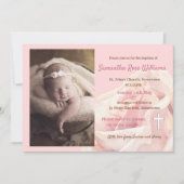 Invitation Rose rose fille photo Baptême (Devant)