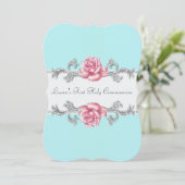 Invitation Rose Rose Filles Turquoises Turquoise Première com (Debout devant)