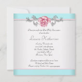 Invitation Rose Rose Filles Turquoises Turquoise Première com (Dos)