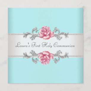 Invitation Rose Rose Filles Turquoises Turquoise Première com
