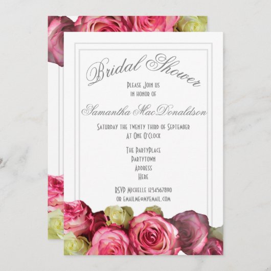 Invitation Rose rose fleurs douche nuptiale été (Devant / Derrière)