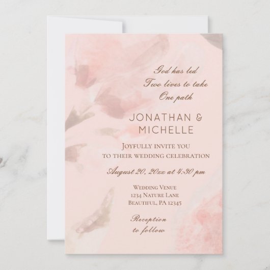 Invitation Rose rose Floral Aquarelle Mariage chrétien (Devant)