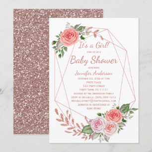 Invitation Rose rose Floral Baby shower Gold Girl