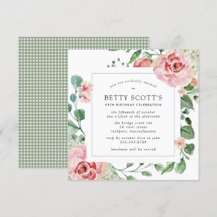 Invitation Rose rose Floral Botanique 90e fête d'anniversaire