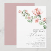 Invitation Rose rose Floral Élégant Fête des mariées minimale (Devant / Derrière)