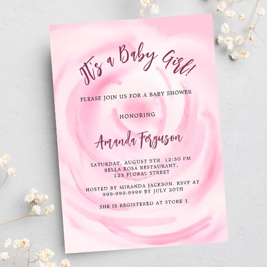 Invitation Rose rose floral fille baby shower de luxe