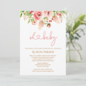 Invitation Rose Rose Floral Fille Baby shower par la poste (Debout devant)