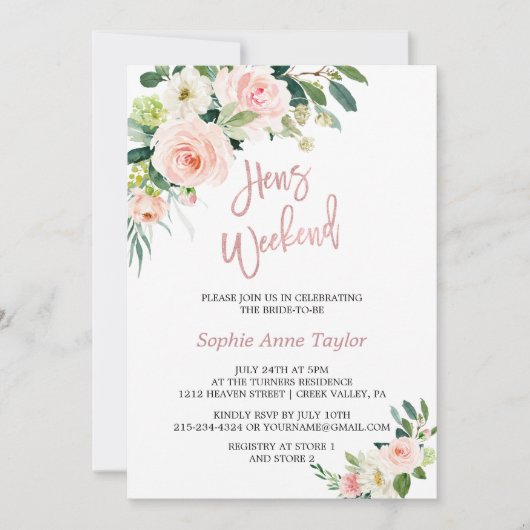 Invitation Rose rose Floral Gold Bachelorette Weekend Party (Devant)