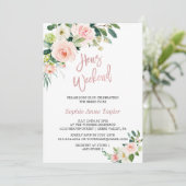 Invitation Rose rose Floral Gold Bachelorette Weekend Party (Debout devant)