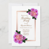 Invitation Rose rose Floral Gold Frontière Anniversaire (Devant)