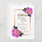 Invitation Rose rose Floral Gold Surprise Anniversaire Dîner (Devant)