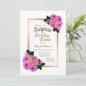 Invitation Rose rose Floral Gold Surprise Anniversaire Dîner (Debout devant)