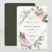 Invitation Rose Rose Floral Moderne Mariage (Devant / Derrière)