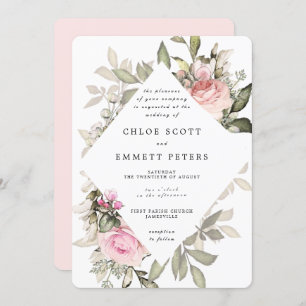 Invitation Rose Rose Floral Moderne Mariage