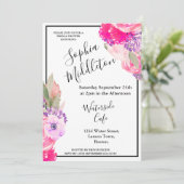 Invitation Rose rose floral noir blanc rayure moderne chic (Debout devant)