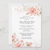 Invitation Rose Rose Floral Or Feuilles Célébration de la vie (Devant)