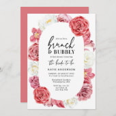 Invitation Rose rose Floral Oval Brunch & Bubbly Douche (Devant / Derrière)