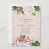 Invitation Rose rose Floral Parties scintillant d'argent Quin (Devant)