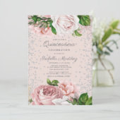Invitation Rose rose Floral Parties scintillant d'argent Quin (Debout devant)