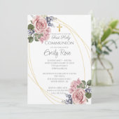 Invitation Rose Rose Floral Première Communion sainte (Debout devant)