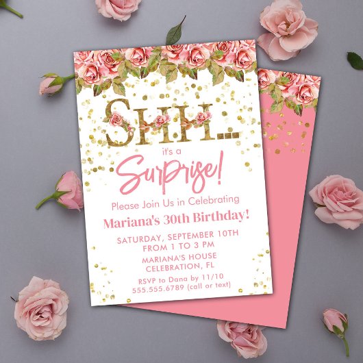 Invitation Rose rose Floral Surprise fête d'anniversaire