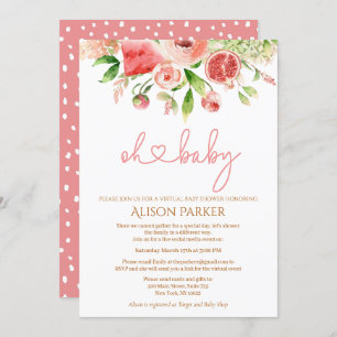 Invitation Rose Rose Floral Verdure fille Baby shower virtuel