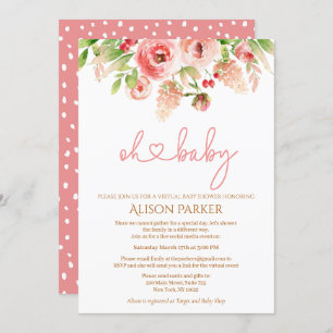 Invitation Rose Rose Floral Verdure fille Baby shower virtuel