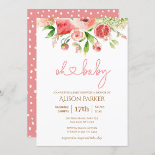 Invitation Rose Rose Floral Vert Fille Baby shower