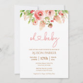 Invitation Rose Rose Floral Vert Fille Baby shower (Devant)