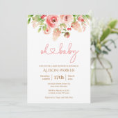 Invitation Rose Rose Floral Vert Fille Baby shower (Debout devant)