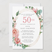 Invitation Rose rose florale 50e fête d'anniversaire (Devant)