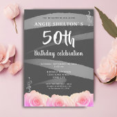 Invitation Rose rose florale rayures 50e anniversaire